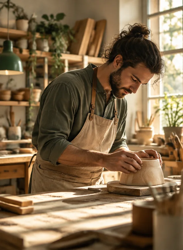 Artisan indépendant travaillant à un produit